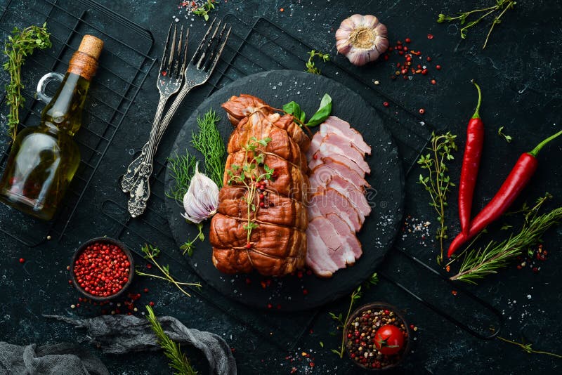 Smoked Pork Ham. Roast Meat. Top View Stock Photo Image of rosemary