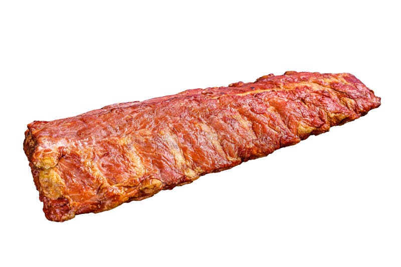 Smoked Pork Ribs in Barbecue Sauce. Isolated on White Background. Stock