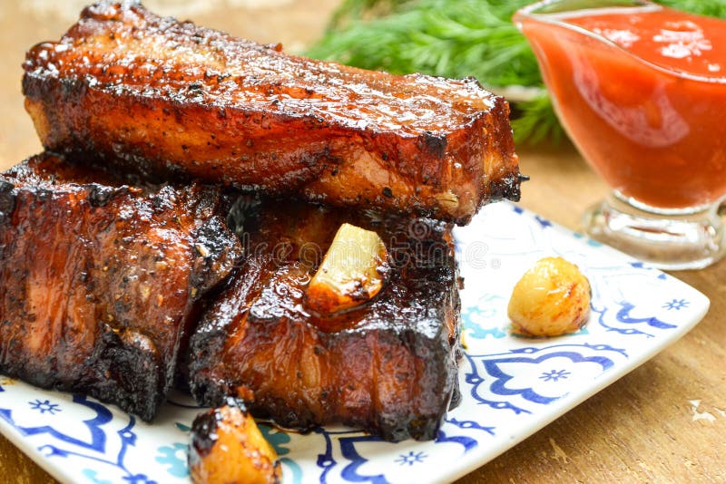 Smoked Pork Ribs with Tomato Sauce Stock Photo Image of traditional