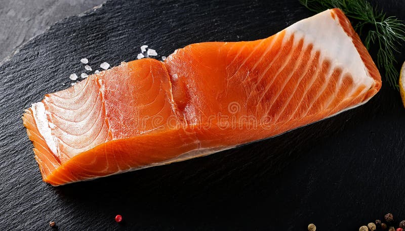Smoked salmon as closeup on a black slate. royalty free illustration