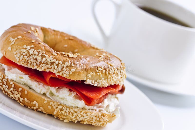 Smoked Salmon Bagel and Coffee Stock Photo Image of cream, bagel 5504092