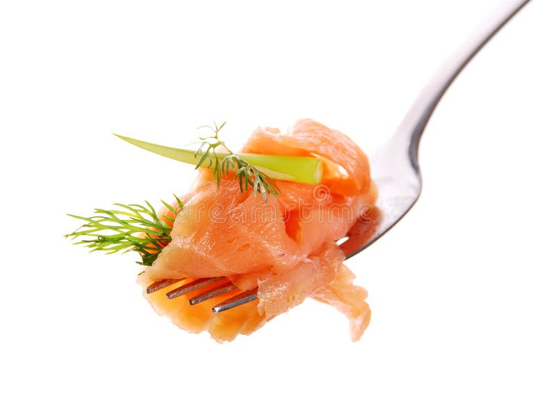 Smoked salmon on a fork