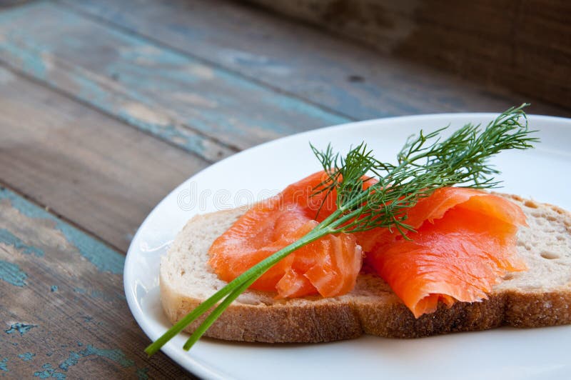 Smoked Salmon on Sourdough Bread. Stock Photo Image of tray, wooden