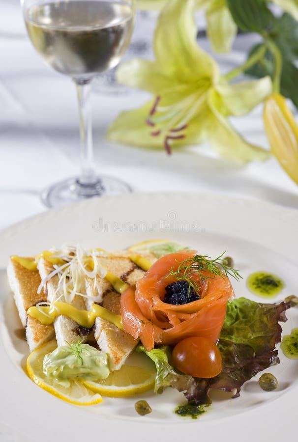 Smoked salmon on toast a la carte appetizer