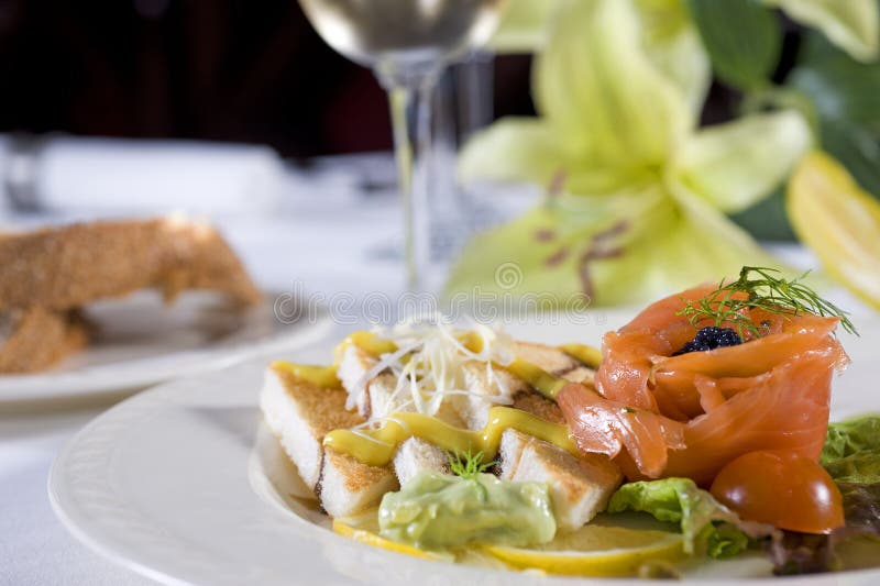 Smoked salmon on toast a la carte appetizer