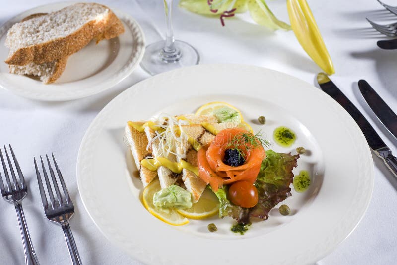 Smoked salmon on toast a la carte appetizer