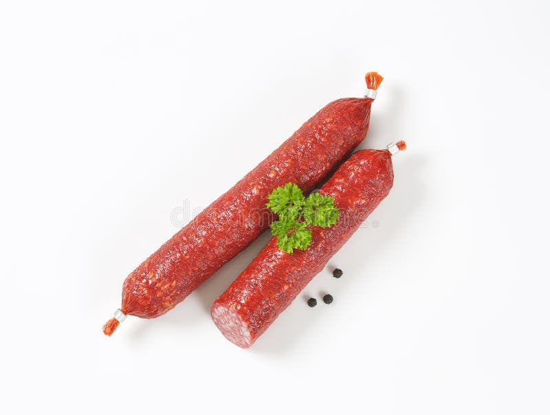 Smoked sausage salami stock image. Image of white, sausage 81762897