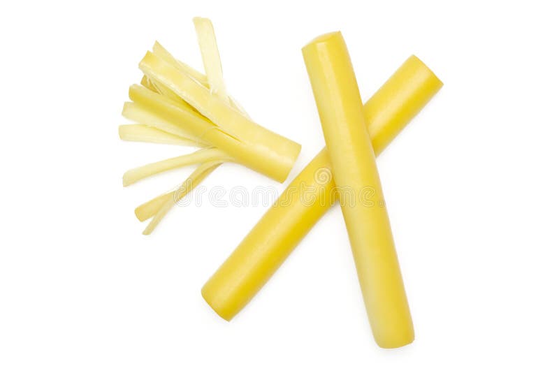 Smoked slovak string cheese stick isolated on white