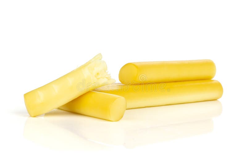 Smoked slovak string cheese stick on white