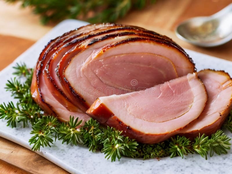 Smoked Spiral Ham with Maple Bourbon Glaze Stock Photo Image of