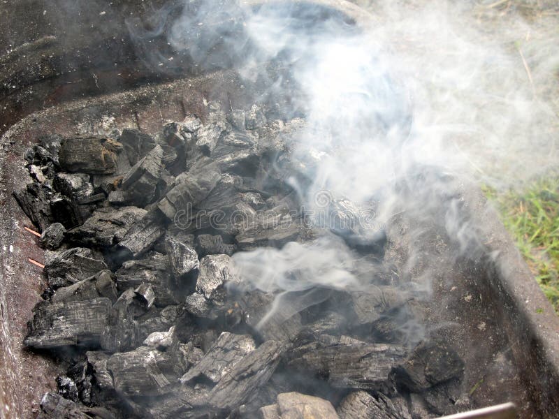 Smoking Burning Charcoal On Barbecue Stock Photo Image of wood