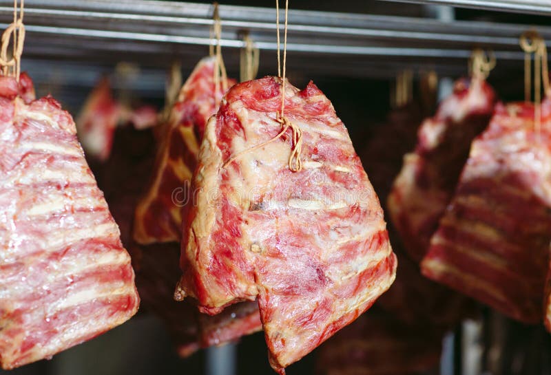 Smoking Meat in the Smokehouse in a Meat Factory Stock Image Image of