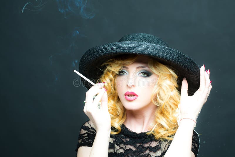 Smoking retro woman stock image. Image of healthy, makeup - 61941365