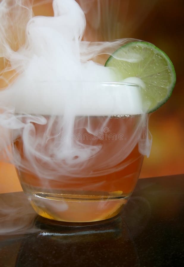 Smoking wine and whiskey alcoholic cocktail drink