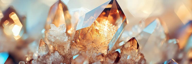 Smoky Quartz Crystal Cluster Macro Photography Nature Gold Brown Light Shiny Facet royaltyfri illustrationer