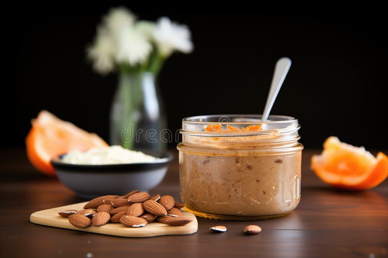 Smooth Almond Butter Spread on Bread, Side View Stock Photo Image of