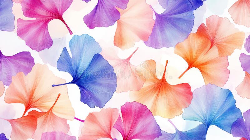 Smooth botanical leaf stencil outline on an abstract watercolor floral background. Abstract poppy flower seamless stock image