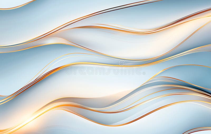 Smooth flowing lines create elegant abstract design with golden accents on blue background evoking sense of calm and vector illustration