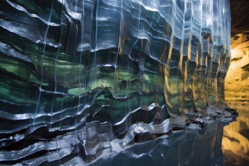 A smooth, glass-like obsidian wall inside a volcano cave royalty free stock photography