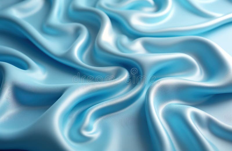 Smooth light blue fabric with silky texture. Drapery, folds create elegant curves. Silky, shiny fabric. Stylish blue satin fabric stock illustration