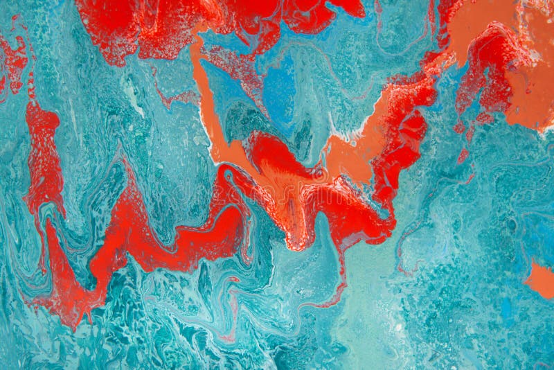 Smooth Stains Pattern of Red and Blue Acrylic Paints Stock Photo