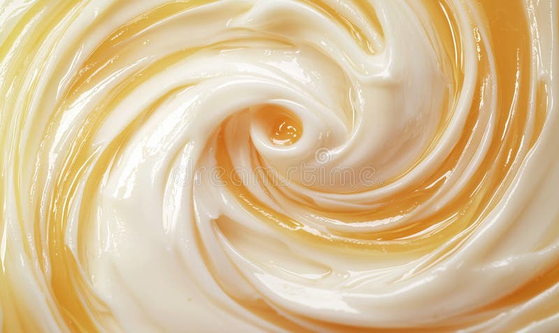 Smooth yogurt swirl with honey syrup in close-up showing creamy texture royalty free stock photography