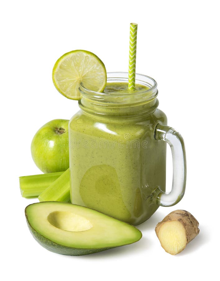 Smoothie Apple, Avocado, Ginger, Lime, Celery in a Glass Jar Isolated on a  White Background. Selected Focus. Stock Image - Image of freshness, glass:  174213447