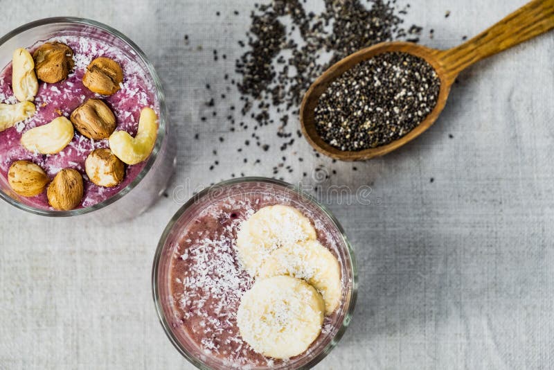 Smoothie bowl breakfast, shot from above. royalty free stock photos Smoothie bowl breakfast, shot from above. royalty free stock photos