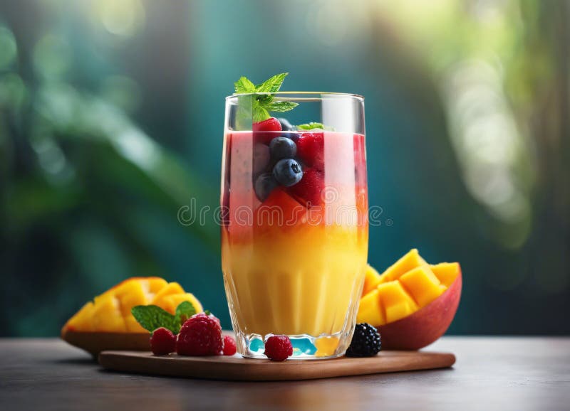 Smoothie en capas con bayas frescas y mango ilustración del vector