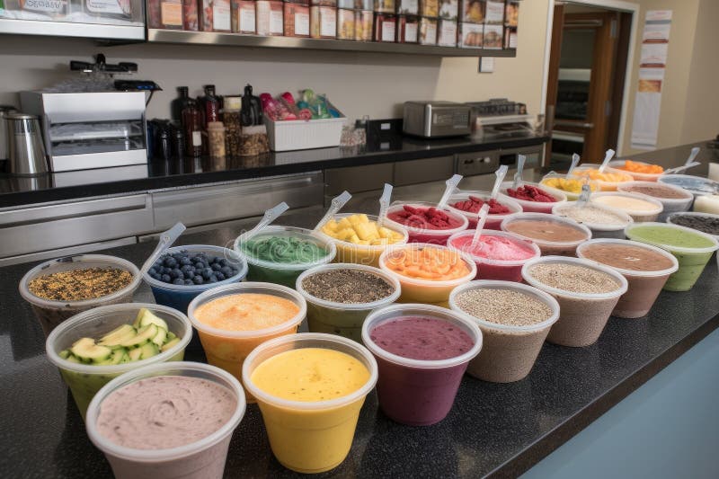 A Smoothie and Shake Bar, with a Variety of Flavors and Toppings Available Stock Illustration