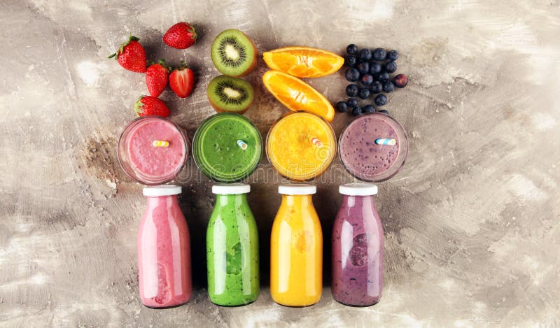 Smoothie Variation. Healthy Lifestyle Concept. Several Bottles with ...