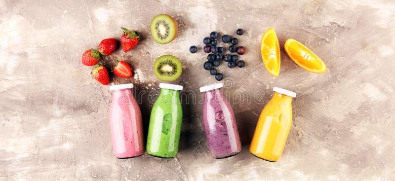 Smoothie Variation. Healthy Lifestyle Concept. Several Bottles with ...