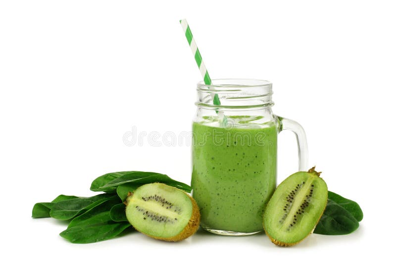 Smoothie verde con la espinaca y el kiwi aislados foto de archivo libre de regalías Smoothie verde con la espinaca y el kiwi aislados foto de archivo libre de regalías