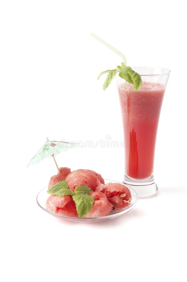 Smoothie and a watermelon with mint