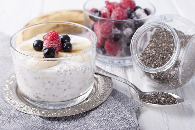 Smoothies with Chia Seeds, Oatmeal, Banana and Berries of Blueberries ...