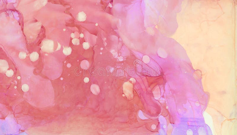 Smudge soft light pink alcohol ink abstract background. Flow liquid watercolor paint splash texture effect illustration for card design, modern banners, ethereal graphic design