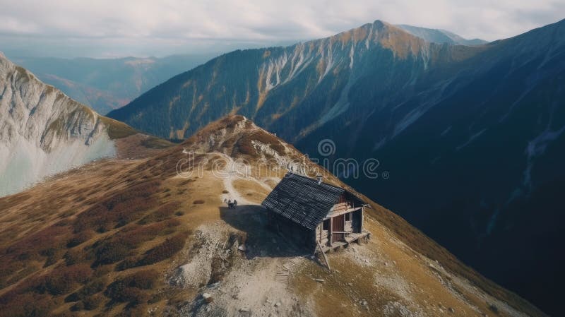 Small wooden house in the mountains AIG51A. AI generated. Small wooden house in the mountains AIG51A. AI generated