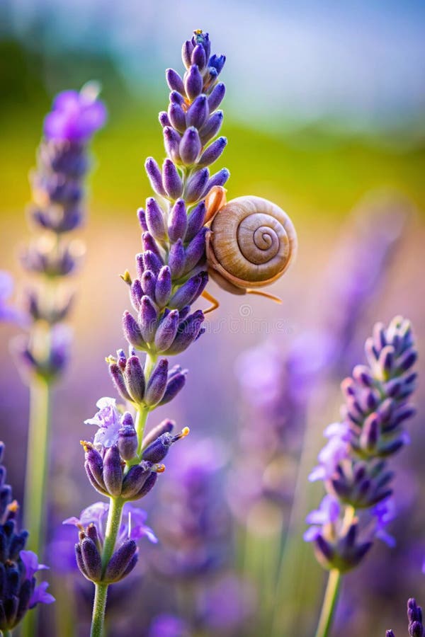 Småsnagel på lavenderblomma stock illustrationer