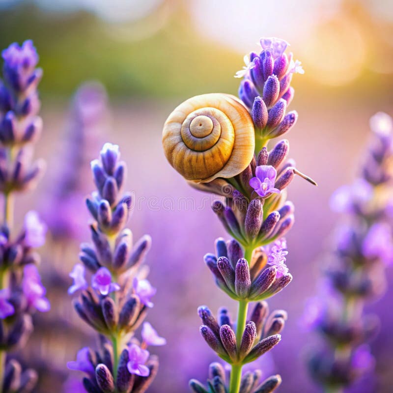 Småsnagel på lavenderblomma royaltyfri illustrationer