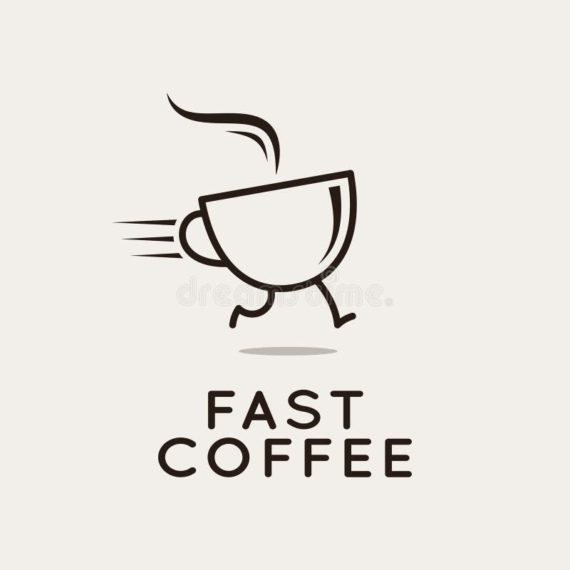 Snabbkaffe-logotyp. köra kaffekopp på vitt stock illustrationer