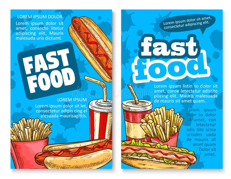 Snabbmatlunch skissar fastställd design för affischmall vektor illustrationer Snabbmatlunch skissar fastställd design för affischmall vektor illustrationer