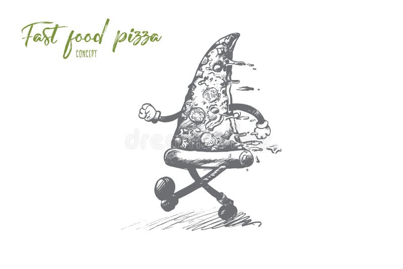 Snabbmatpizzabegrepp Hand dragen isolerad vektor vektor illustrationer
