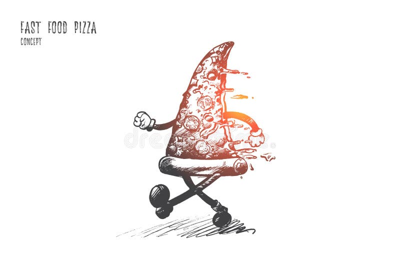 Snabbmatpizzabegrepp Hand dragen isolerad vektor vektor illustrationer