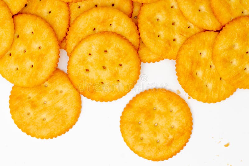 Snack Concept, Salty Crackers or Biscuits Stack Isolated on White ...