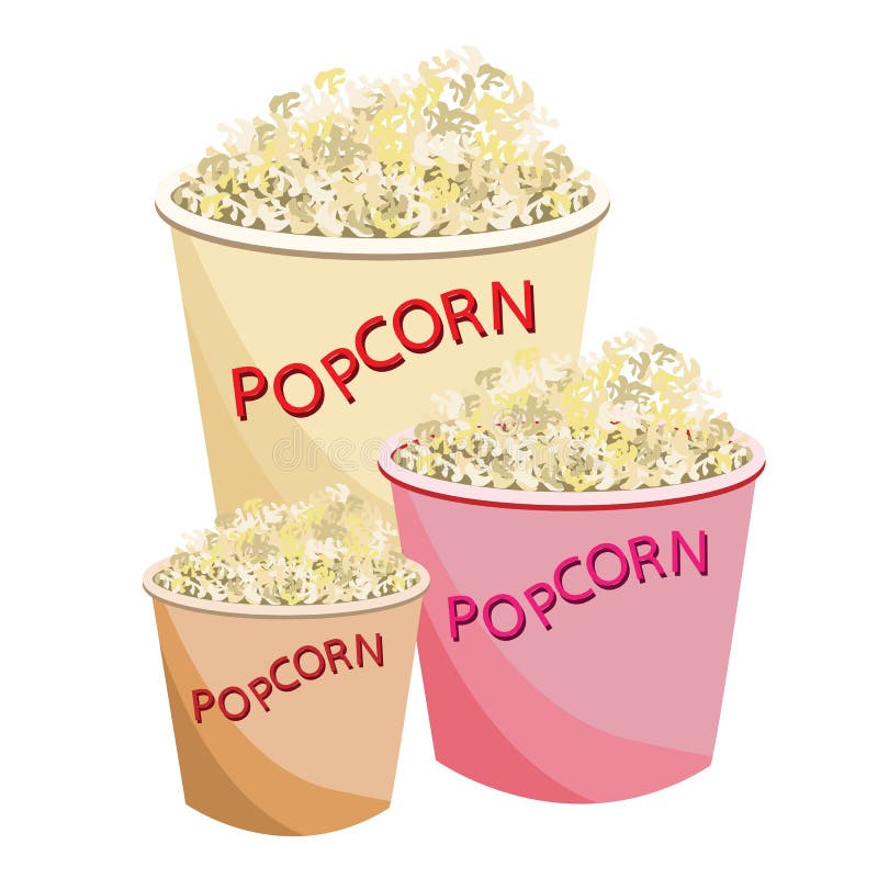 Frisches Popcorn in Größe drei der Papierschüssel vektor abbildung Frisches Popcorn in Größe drei der Papierschüssel vektor abbildung