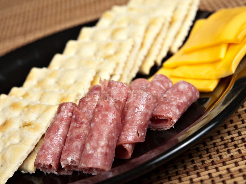 Salami and cheese plate stock photo. Image of table, eating 2879970