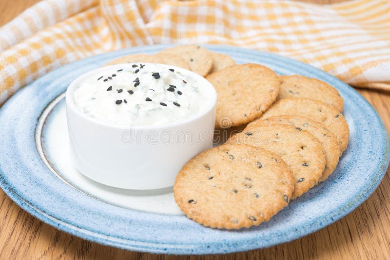 Snack Sauce with Feta Cheese and Crackers Stock Photo Image of closeup, cookies 34057412