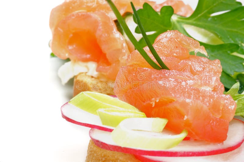 Snack of Smoked Salmon closeup