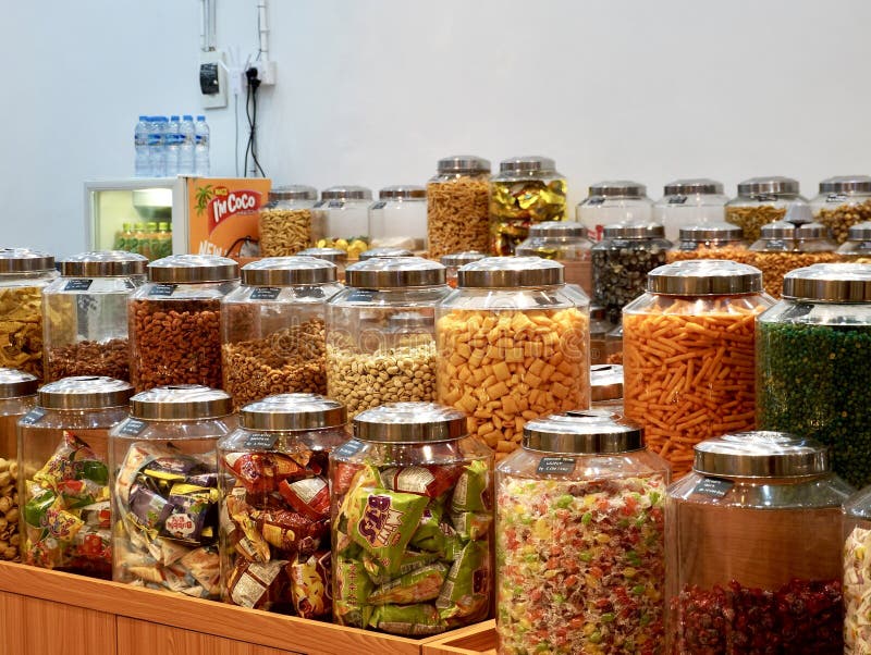 Snacks for Sale in Glass Containers Editorial Image - Image of inaco