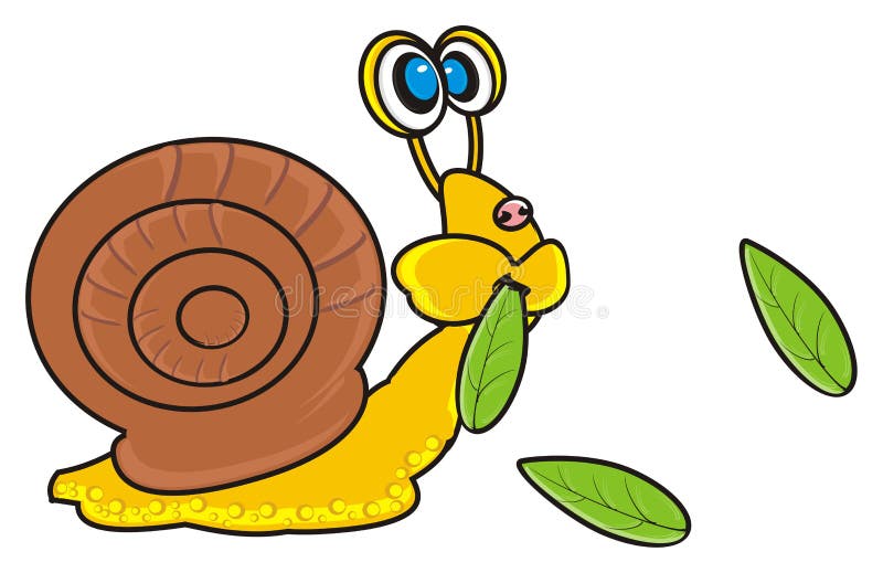 Snail eating leaves stock illustration. Illustration of parody 72227649